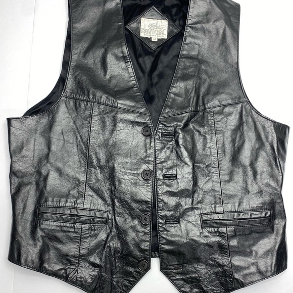 Men's Black Leather Vest 44 VNT L’AVION Pockets Back Buckle BIKECORE - Picture 7 of 12